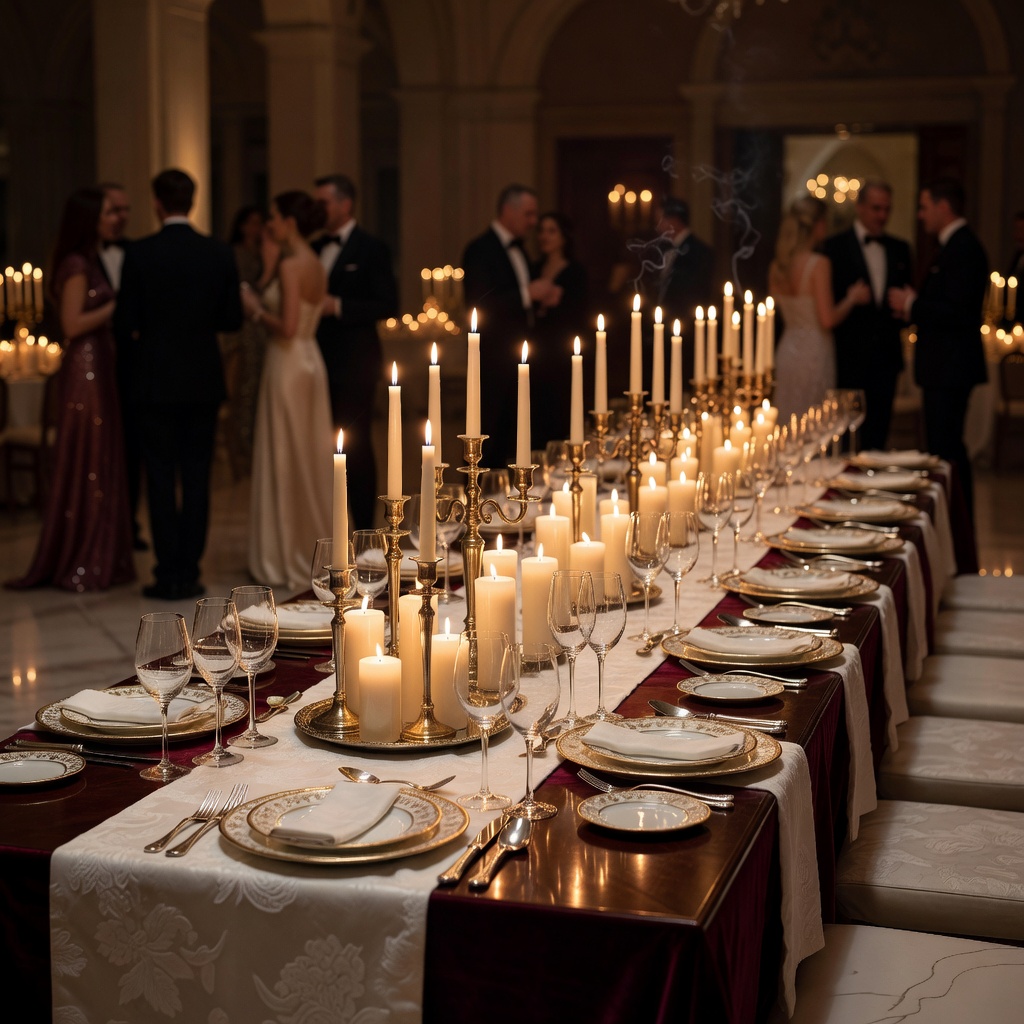 Candlelight luxury event dinner setup