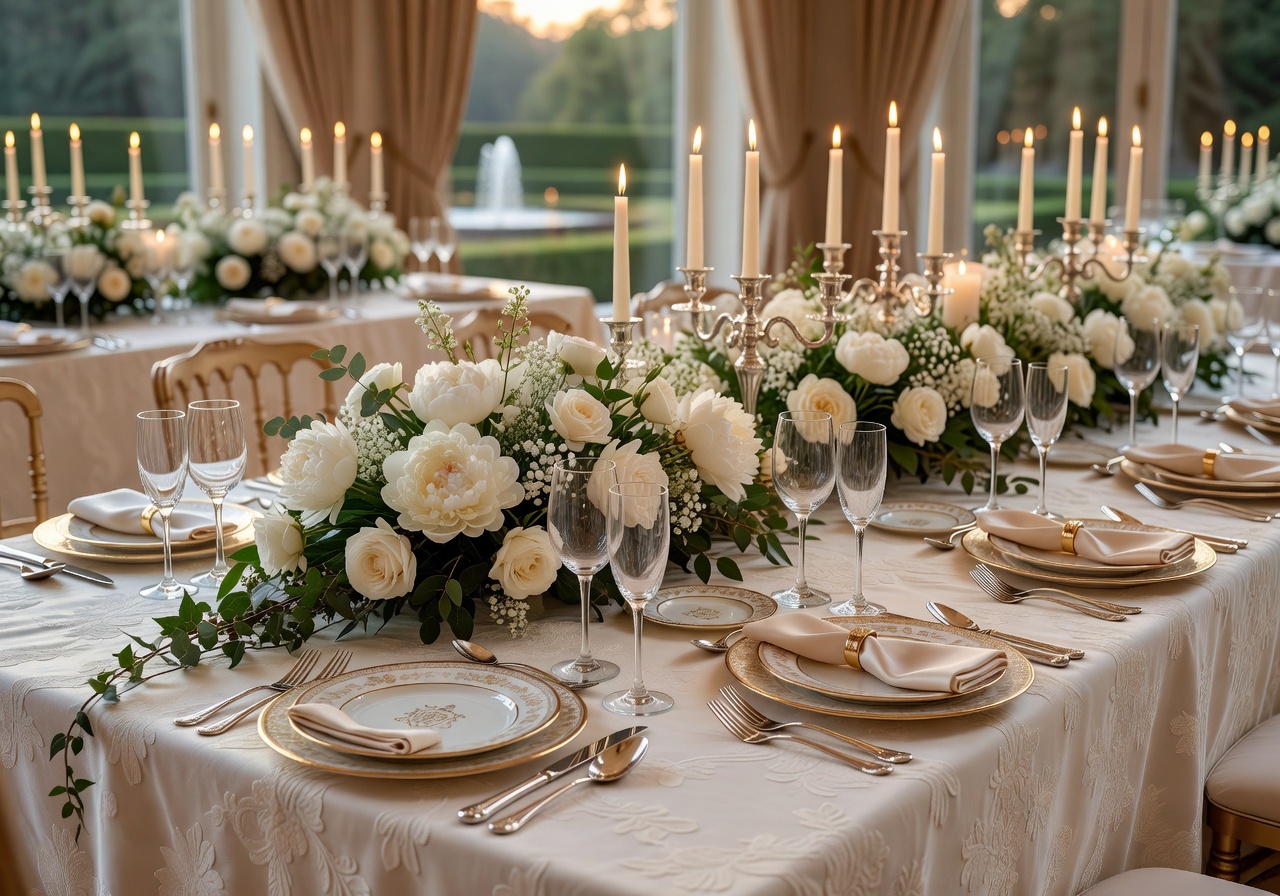 Luxury wedding reception table setting
